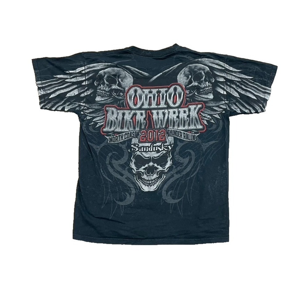Ohio Bike Week shirt mens large Black 2000s Y2K Skull Wings Gothic Grunge